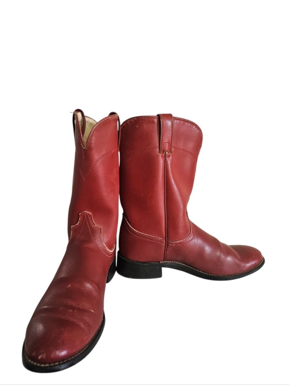 Justin L3055 Womens 6.5 B Red Leather Round Toe Ropers Western Cowboy Boots